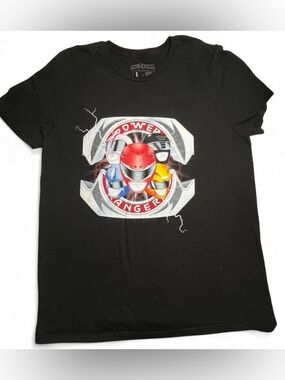 Power Ranger Black Tee with Team Helmets Graphic
